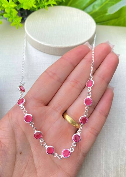 Colar cristais pink C06