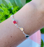 Pulseira cristais e corações P03